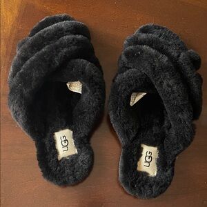 UGG Black Plush Slippers